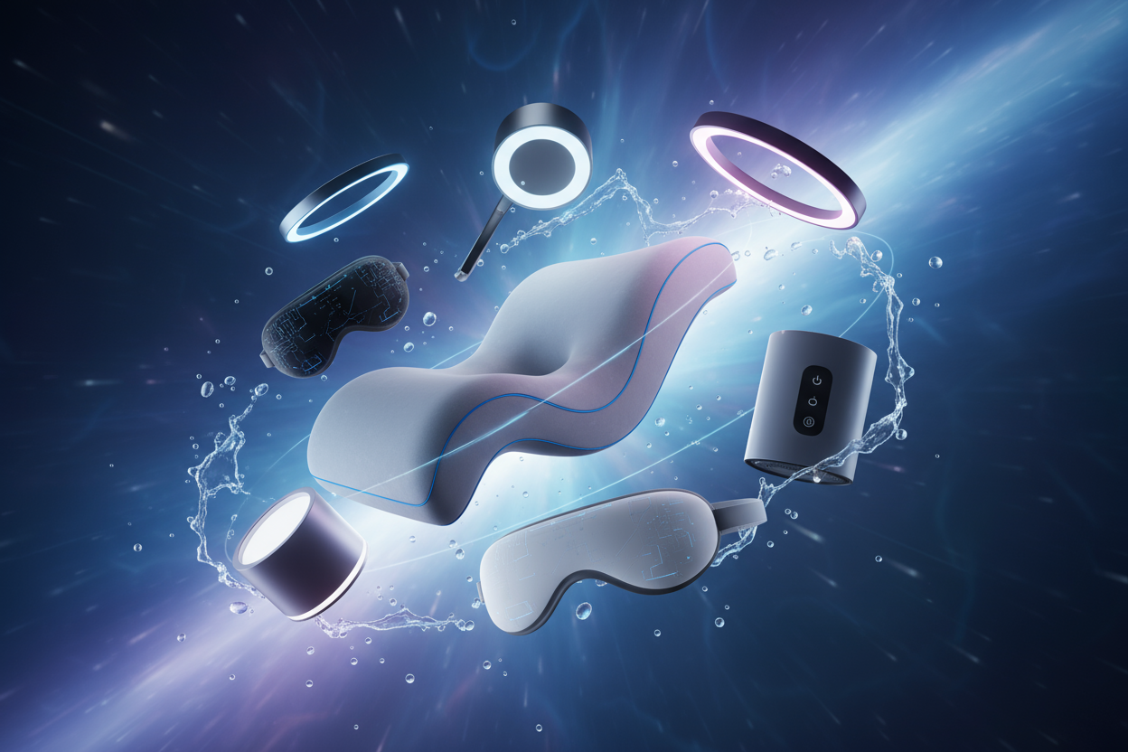 splash a spread of cool night lamps, memory foam pillows and bluetooth sleep masks